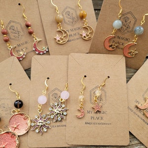 Crystal Beads and Charms Earrings, Crystal Jewelry , Gold color Earrings