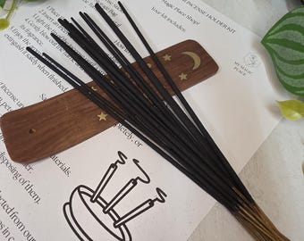 Mini Celestial Moon Wooden Incense Holder Kit, White or Gold Moon, 20 Sticks, Guide