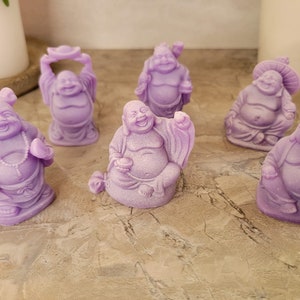 Beautiful Pack of 6 Laughing Buddha Figurines Lucky Happy Buddha Statue Home Décor altar Set Purple