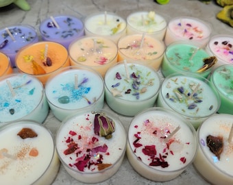 Soy Wax Tealight Candles Crystal Candles Hand poured Candles Crystal intention 6 pack candles with Herbs Scented Candles