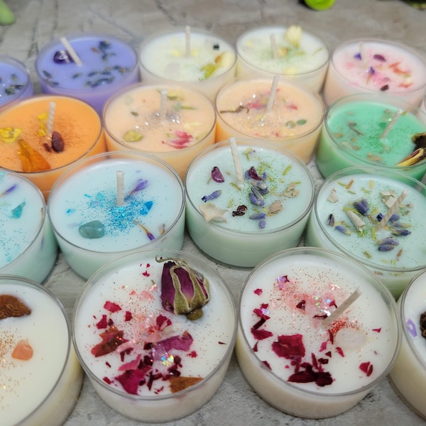 Soy Wax Tealight Candles Crystal Candles Hand poured Candles Crystal intention 6 pack candles with Herbs Scented Candles