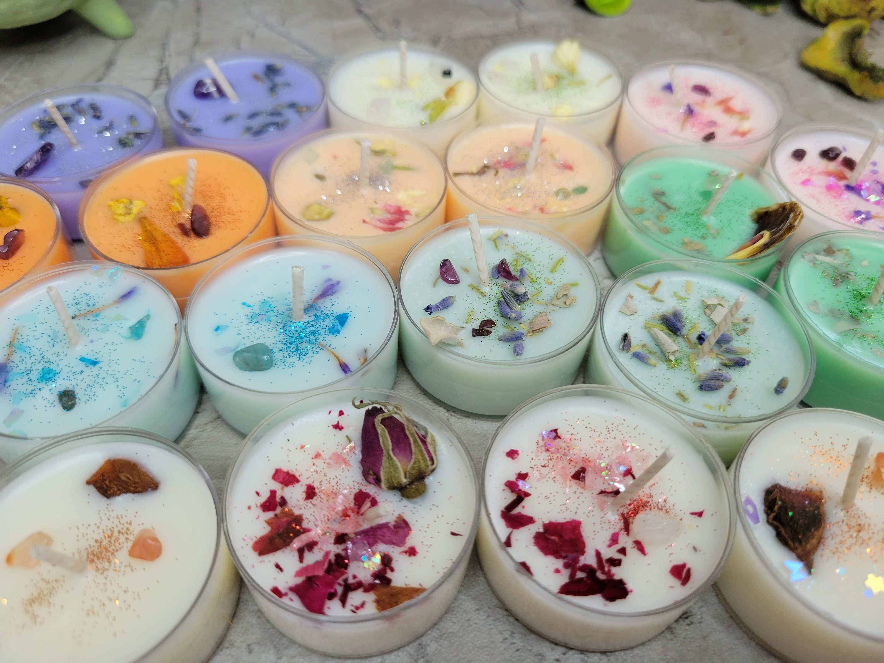 Soy Wax Tealight Candles: Crystal & Herb Scented, Pack of 6