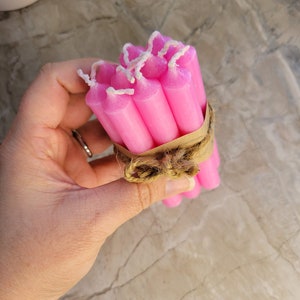 Set of 10 mini 4 chime unscented / spell candles / chime candles Pink