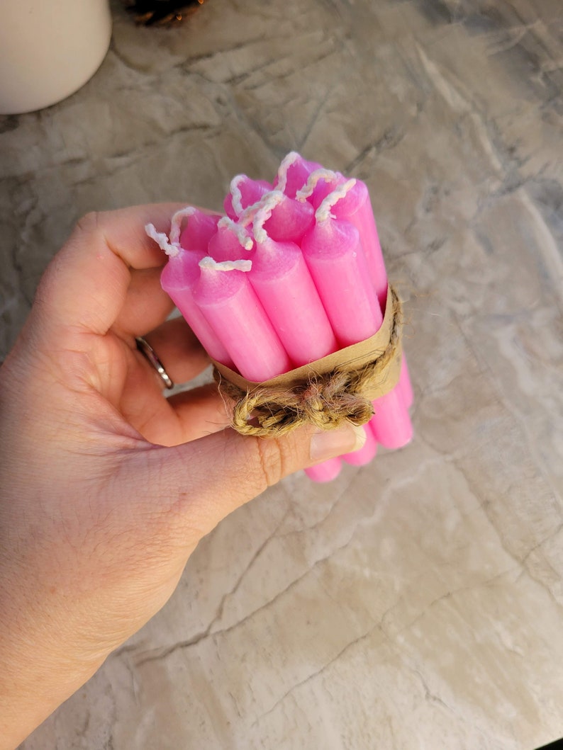 Set of 10 mini 4 chime unscented / spell candles / chime candles Pink