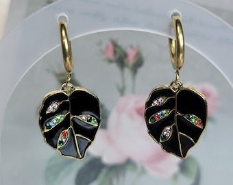 Midnight Leaf Hoops - Handmade Leaf-Shaped Earrings for Boho Style -  Nature Lovers & Gift for Her