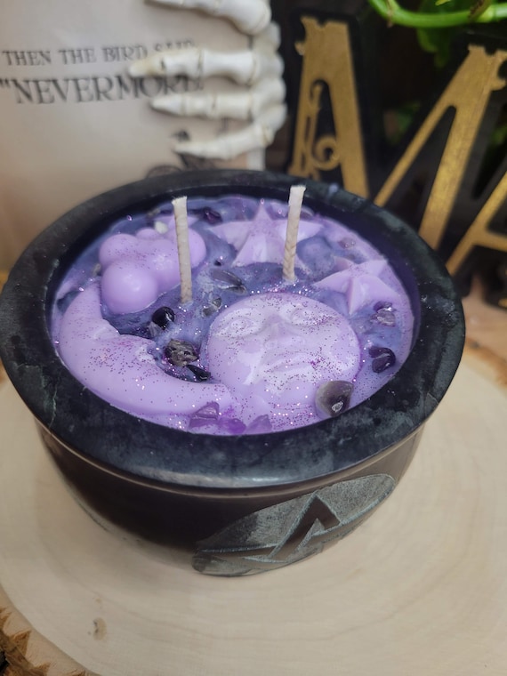 Soapstone Pentagram Candle: Celestial Amethyst Soy Candle