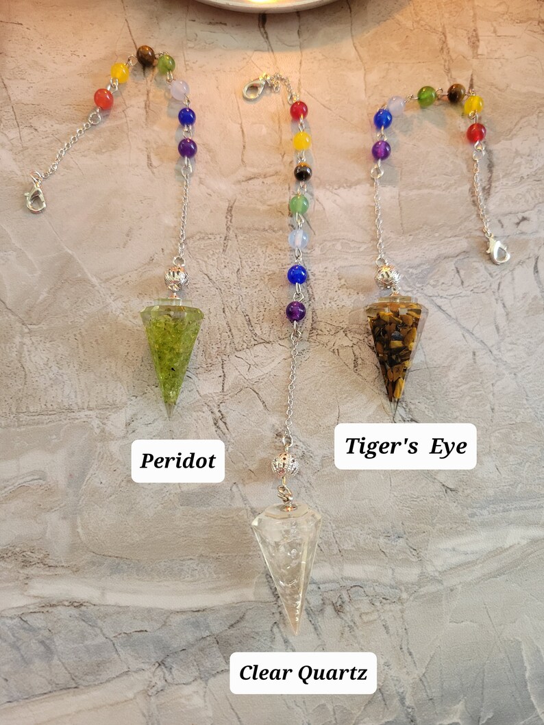 Resin Dowsing Pendulum: Chakra Jewelry with Natural Gemstone Chips image 5