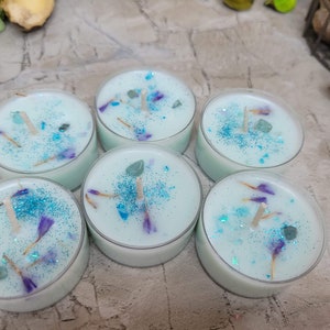 Soy Wax Tealight Candles Crystal Candles Hand poured Candles Crystal intention 6 pack candles with Herbs Scented Candles A thousand Wishes