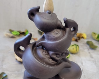 Handmade ceramic Tea Pot back flow incense burner for meditation, altar decoration