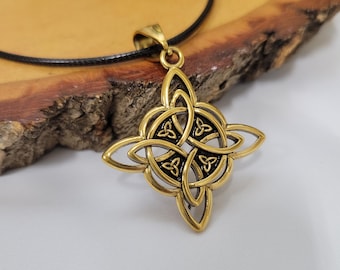 Witches Knot Gold Necklace, Protection Charm Pendant, Witches Jewelry