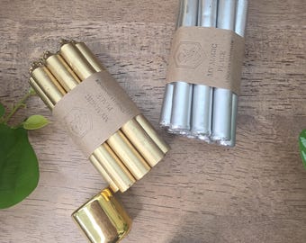 Metallic Chime Candles Set | Gold, Silver, Copper Ritual Candles with Holder (Color Guide)