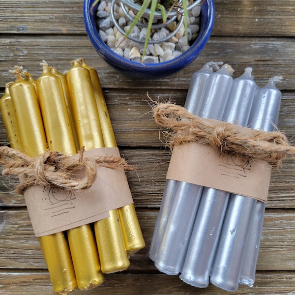 Gold, Silver, and Copper Pack of 10, Chime Candle Spell candles, Sun and moon Candles
