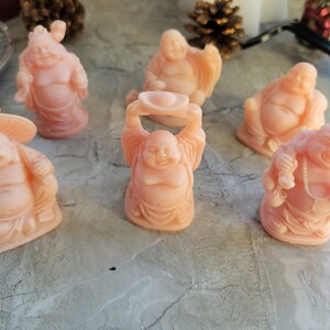 Beautiful Pack of 6 Laughing Buddha Figurines Lucky Happy Buddha Statue Home Décor altar Set Pink