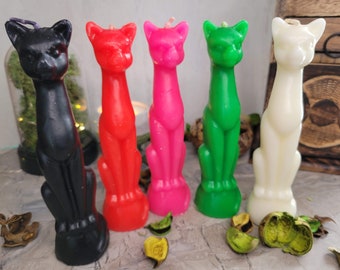 Decorative Ritual Cat Shaped Candle Black, Red, Green / Cat Candle, Offering Candle