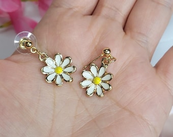 Daysi White Flower Drop Earrings in Simple Design,  Casual or Formal Wear