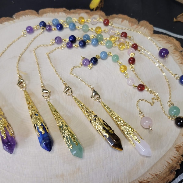 Gold Crystal Pendulum  Chakra jewelry, Gemstone Dowsing Pendulum Natural Gemstone Crystal Chips