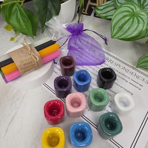 10 Colored Chime Candles Set, Custom Ritual  Kit, Chime Holder, Altar Decor, Spiritual Gift