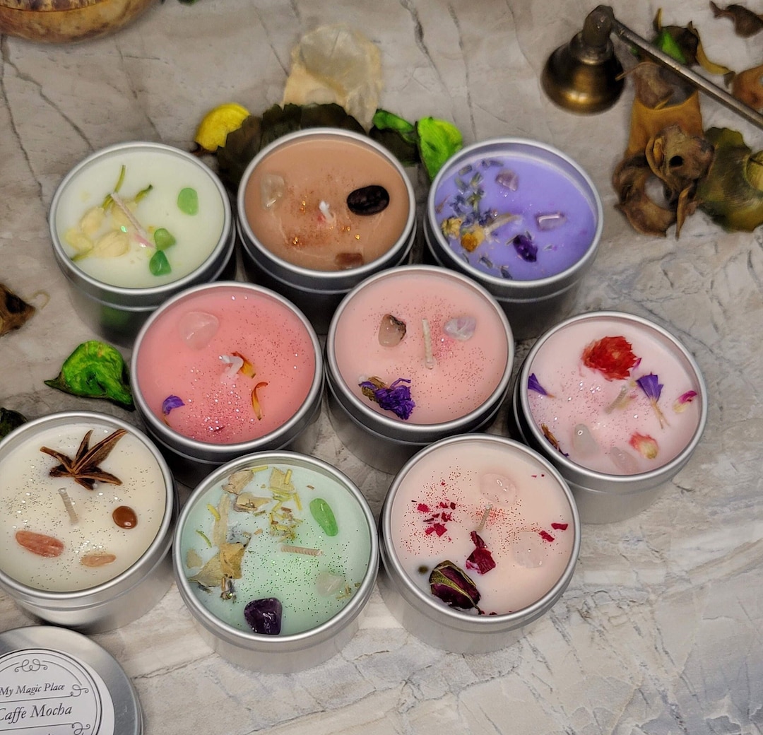 Crystal Intention Soy Candle – Hand Poured | Dried Flowers and Crystals ...