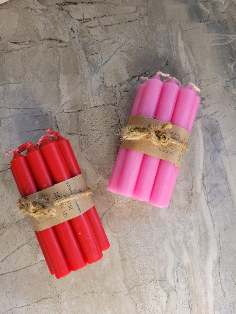 Set of 10 mini 4 chime unscented / spell candles / chime candles Red