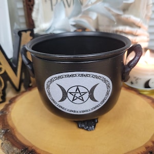 Triple Moon Pentagram Cauldron Burner, Lightweight Metal Altar Incense Smudge Pot