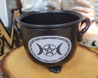 Triple Moon Pentagram Cauldron Burner, Lightweight Metal Altar Incense Smudge Pot
