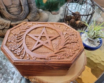 Hexagon Pentacle Carved 4x6 Box/ Altar Décor / Wooden Box