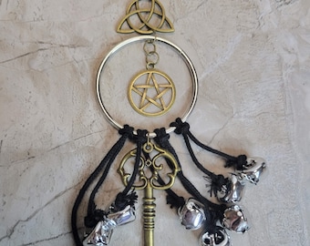 Witches Bells Wind chimes, protection Bells, Brass Bells Protection Symbols Antique magic Key