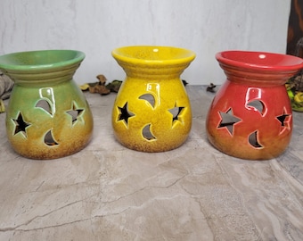Moon and Stars oil burner, Wax Warmer, Metaphysical décor, handmade ceramic