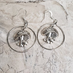 Mushroom Hoop Earrings: Silver Plant Earrings