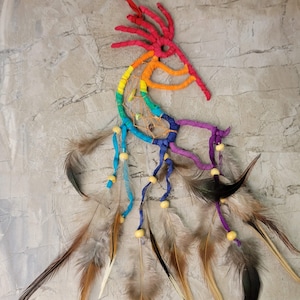 Kokopelli Art , Dancing kokopelli multi-colored dreamcatcher with  beads, Gift for her Dreamcatcher