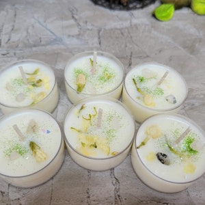 Soy Wax Tealight Candles Crystal Candles Hand poured Candles Crystal intention 6 pack candles with Herbs Scented Candles Midnight Jasmine