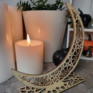 Handmade Wooden Moon Ornament: Witchy Tabletop Decor