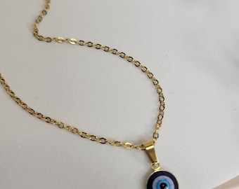 Evil Eye Necklace, Gold Tone Stainless Steel, Amulet for Protection, Unisex Jewelry, Confidence & Safety
