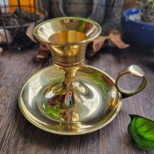 Brass Chamberstick Tapered Candle Holder/ Altar Decoration /Vintage Candle Holder