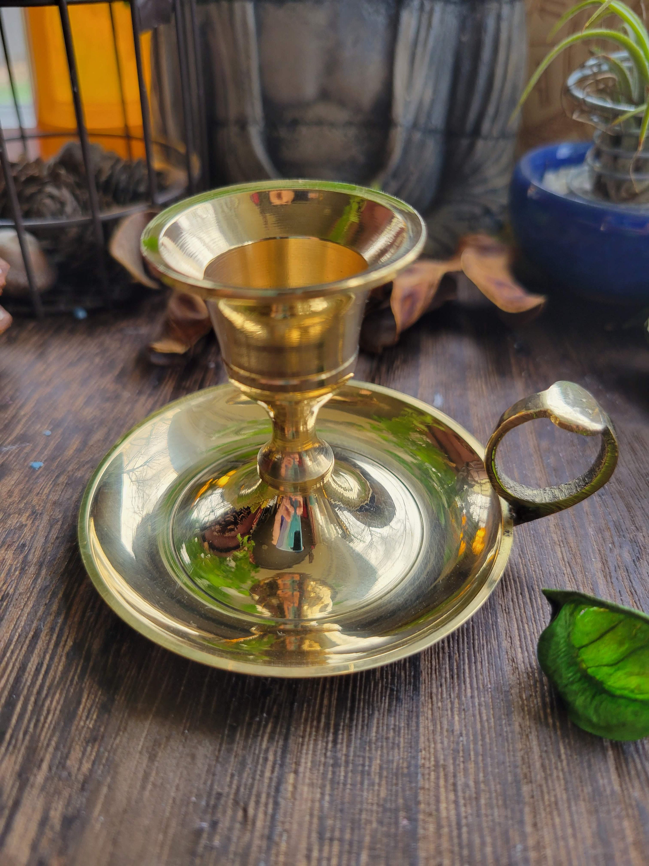 Brass Chamberstick Tapered Candle Holder/ Altar Decoration /vintage Candle  Holder 