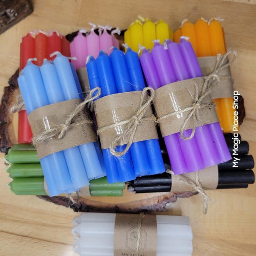 10 Mini Chime Candles Kit | 4 Inch Colored Ritual Candles with Crystal & Color Guide