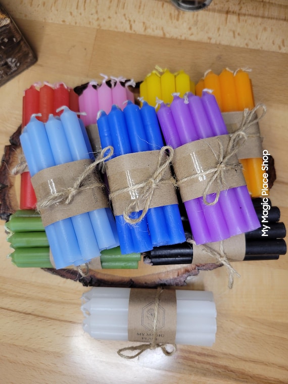 10 Mini Chime Candles Kit | 4 Inch Colored Ritual Candles with Crystal & Color Guide