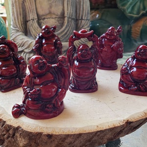 Beautiful Pack of 6 Laughing Buddha Figurines Lucky Happy Buddha Statue Home Décor altar Set Red