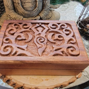 Goddess of Earth Wooden Carved 4x6&quot; Box Crystal Storage Box Altar Decoration