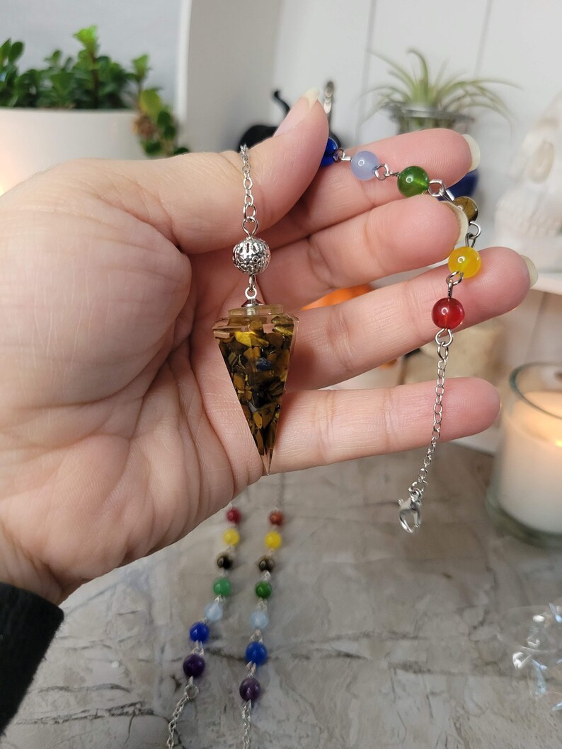Resin Dowsing Pendulum: Chakra Jewelry with Natural Gemstone Chips image 6