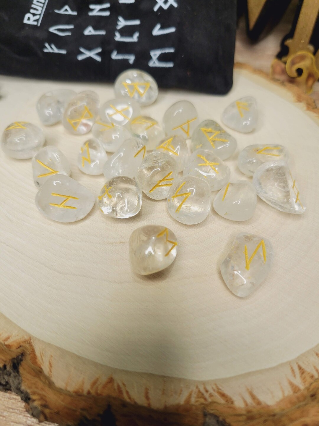 Clear Quartz Rune Stone Set With Pouch (25 Piece) - Etsy