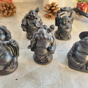 Beautiful Pack of 6 Laughing Buddha Figurines Lucky Happy Buddha Statue Home Décor altar Set Black