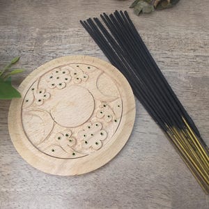 Triple Moon Wooden Incense Holder, Ash Catcher, Moon Phase Decor, Altar Gift Set
