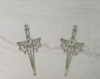 Silver Sword Charm Pendants, Witchy Jewelry Making Supplies, Protection Charms