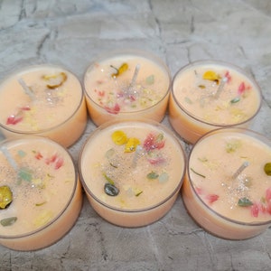 Soy Wax Tealight Candles Crystal Candles Hand poured Candles Crystal intention 6 pack candles with Herbs Scented Candles Flower Shop