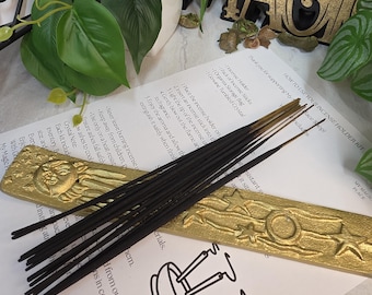 Gold Tone Moon Star Incense Holder Kit, Celestial Altar Decor, 20 Scented Sticks
