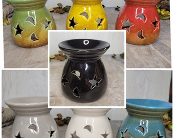 Moon and Stars oil burner, Wax Warmer, Metaphysical décor, handmade ceramic