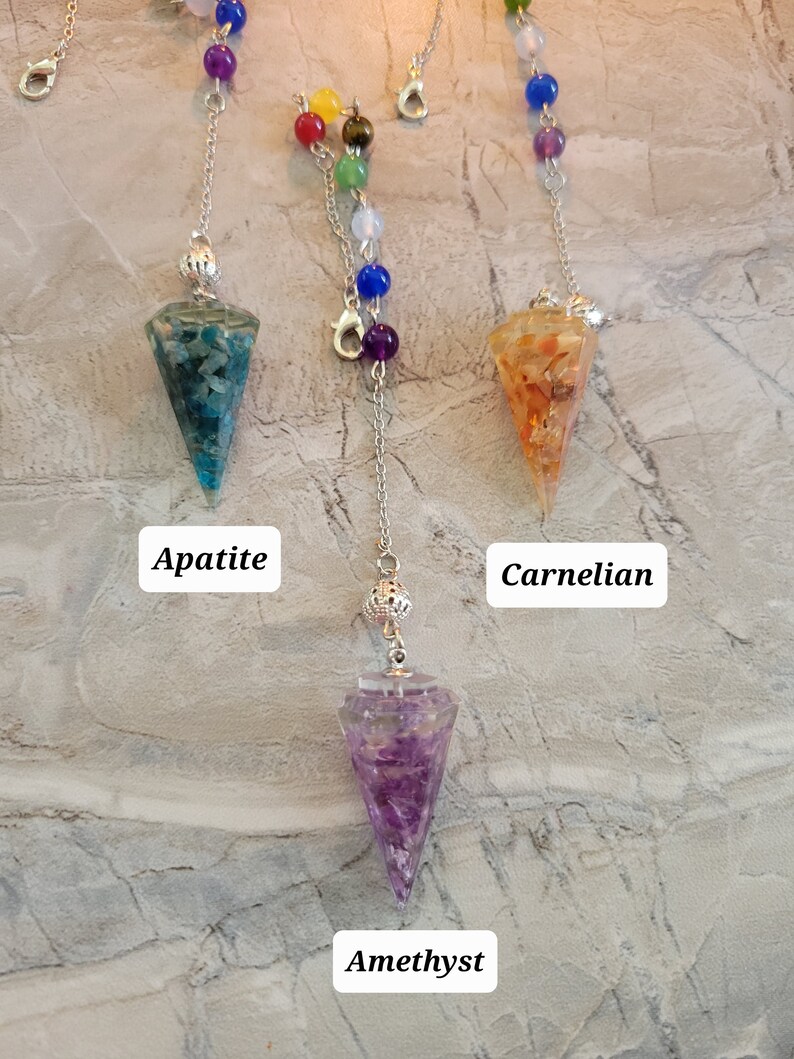 Resin Dowsing Pendulum: Chakra Jewelry with Natural Gemstone Chips image 4