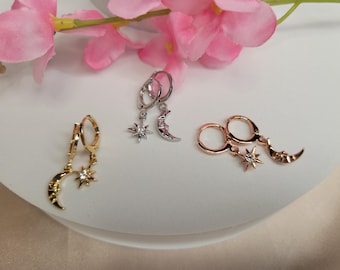 Star and Moon Earrings - Handcrafted Mismatched Drop Earrings – Trendy Jewelry Gift