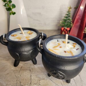 Triple moon pentacle cauldron soy candle intention candle Palo Santo Candle